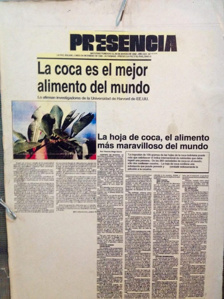 Il Giornale recita: "La coca è il miglior alimento del mondo"