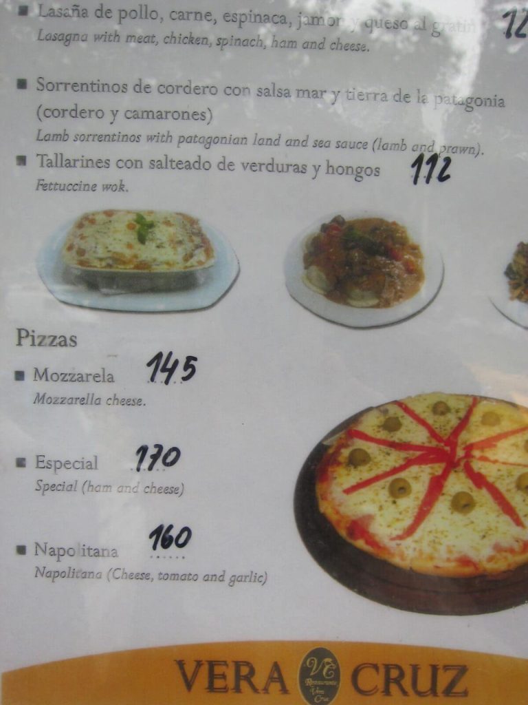 Menu ristorante a El Calafate