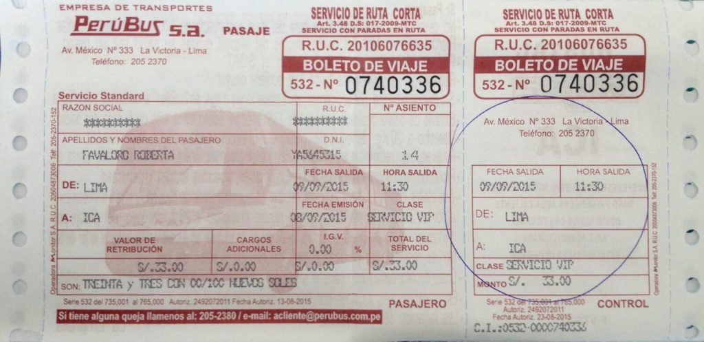 Ticket bus, l'asiento indica il posto