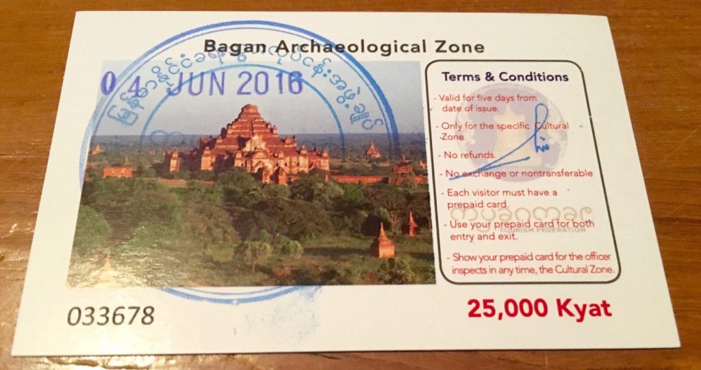 Biglietto Sito Archeologico di Bagan