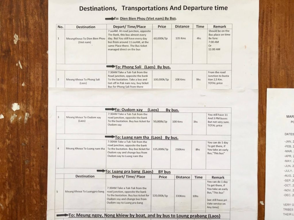Informazioni utili dei trasporti da Muang Khua