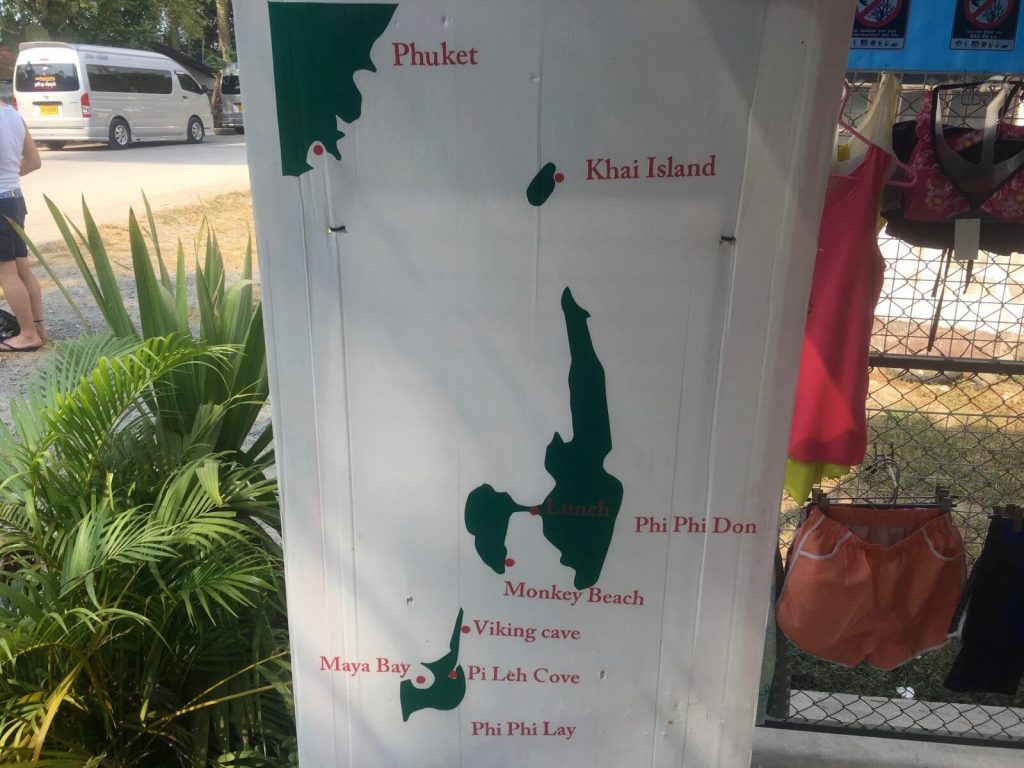 Mappa con i punti di interesse del tour a Phi Phi Island