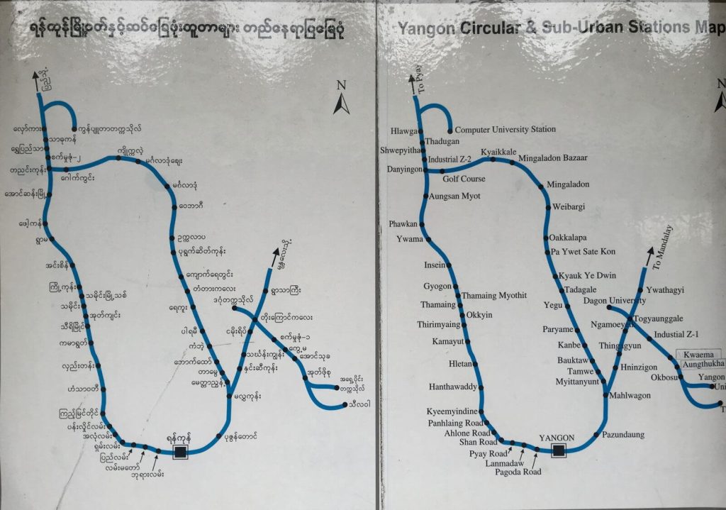 Mappa della Circular Line Train di Yangon