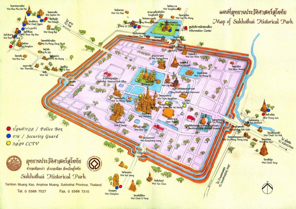Mappa delle rovine di Sukhothai