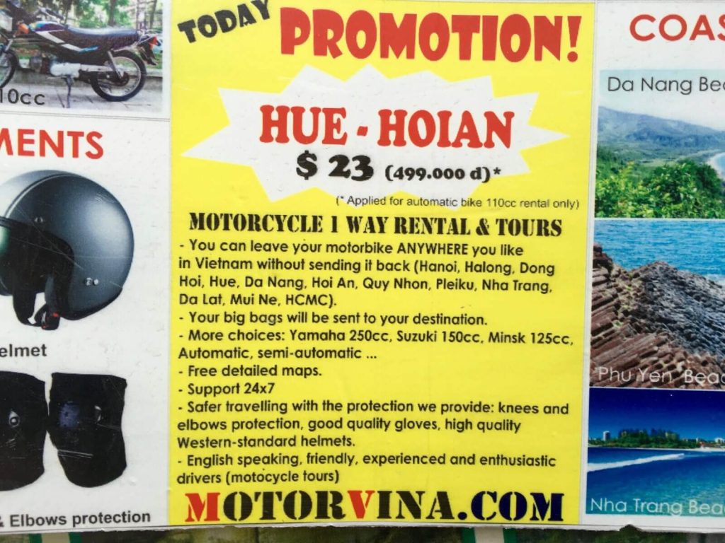 Esempio di noleggio scooter nel Vietnam centrale