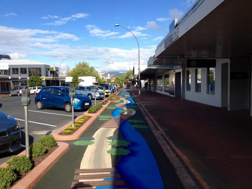 Pista ciclabile in Tutanekai Street, Rotorua